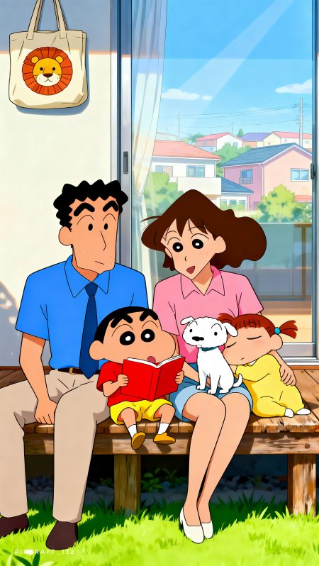 蜡笔小新野原一家阳台温馨合影手机壁纸