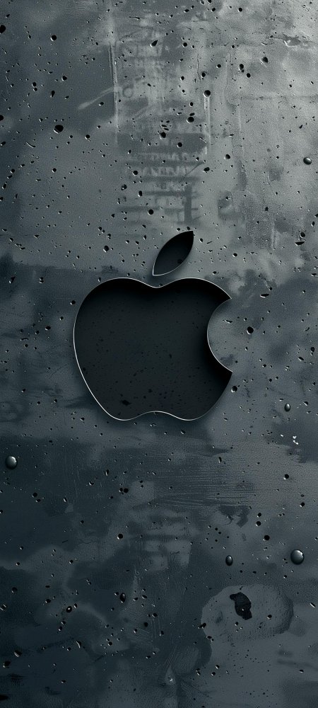 苹果Logo雨滴质感暗黑背景手机壁纸