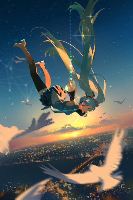 初音未来星空坠落城市黄昏手机壁纸