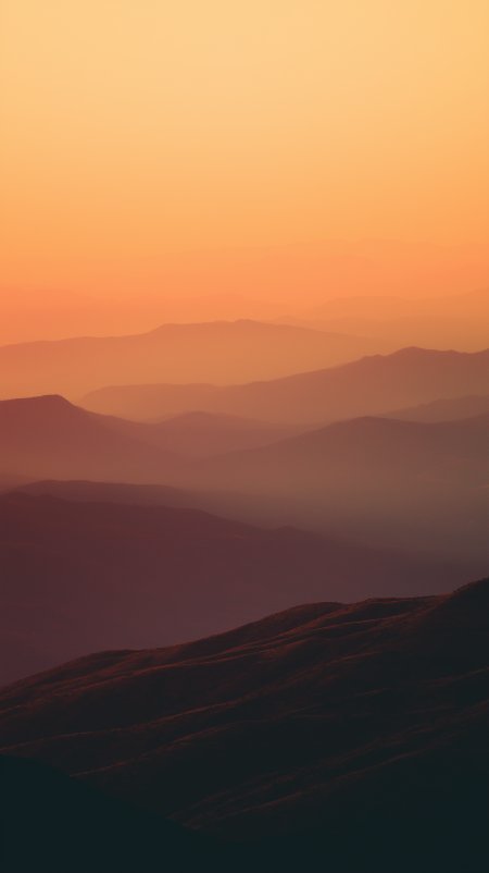 橙红色层叠山峦日落风景手机壁纸