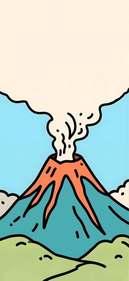 卡通风格火山喷发场景手机壁纸