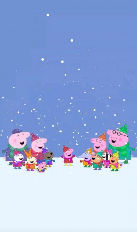 小猪佩奇全家雪地聚会冬日场景手机壁纸