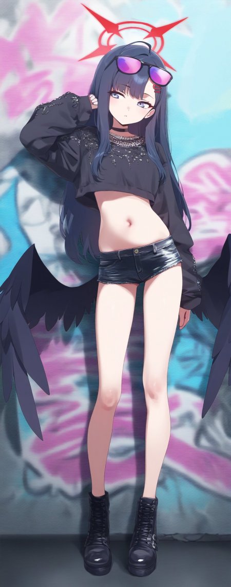 蔚蓝档案长发黑翼少女戴墨镜街头风手机壁纸