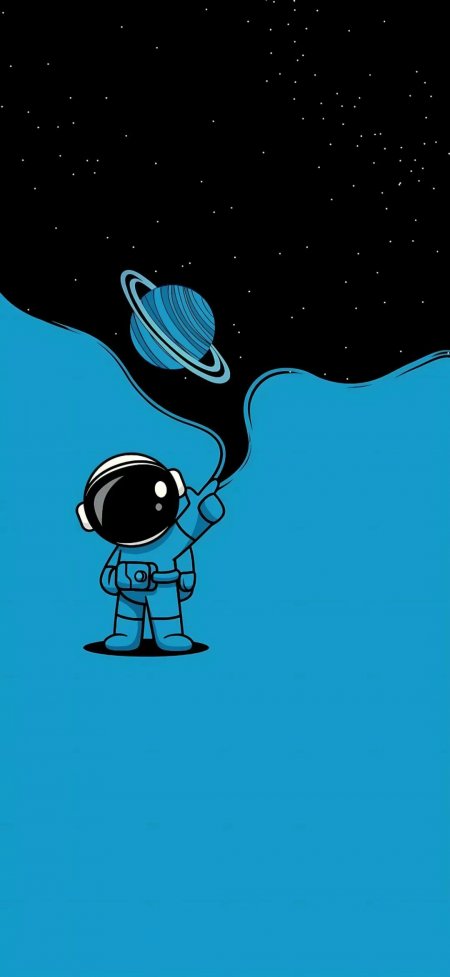 宇智波鼬风格宇航员伸手触碰土星蓝色星空手机壁纸