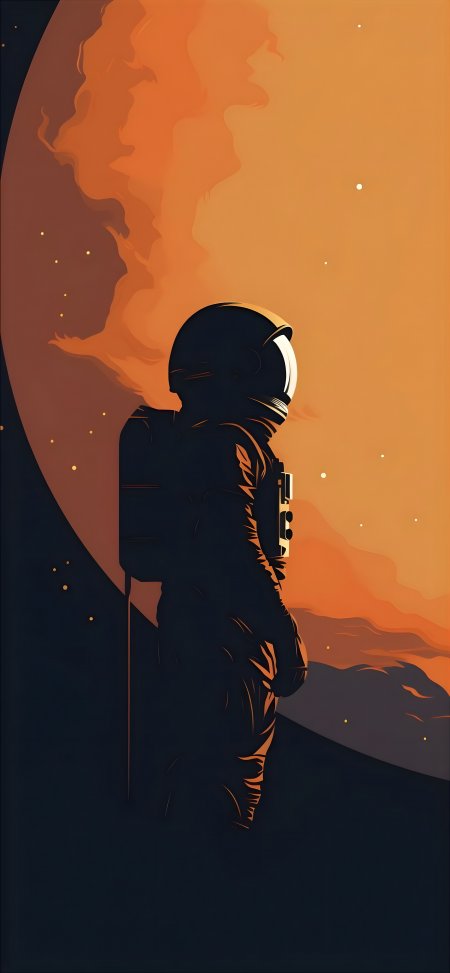 宇航员火星地表剪影橙色星球宇宙星空背景手机壁纸