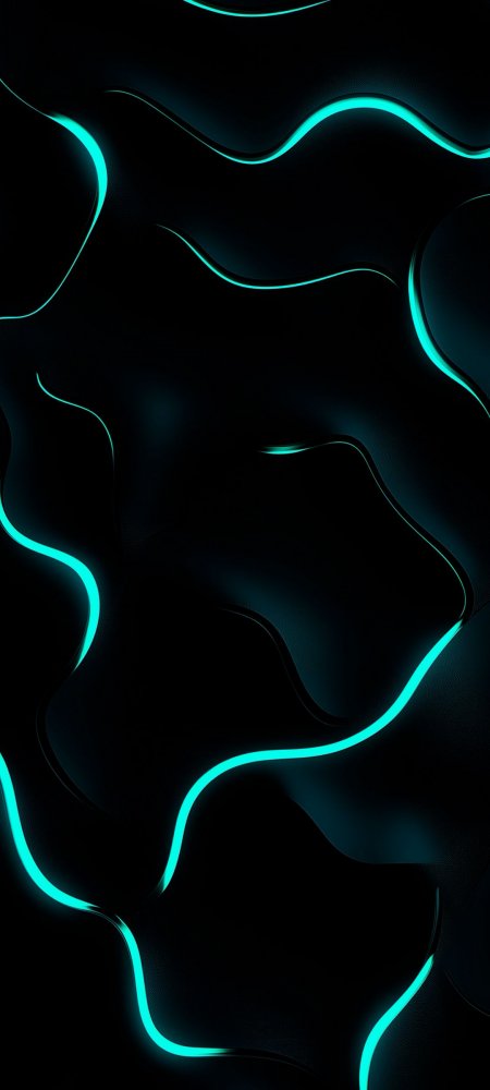 赛博朋克风格青色霓虹波浪线条抽象艺术手机壁纸