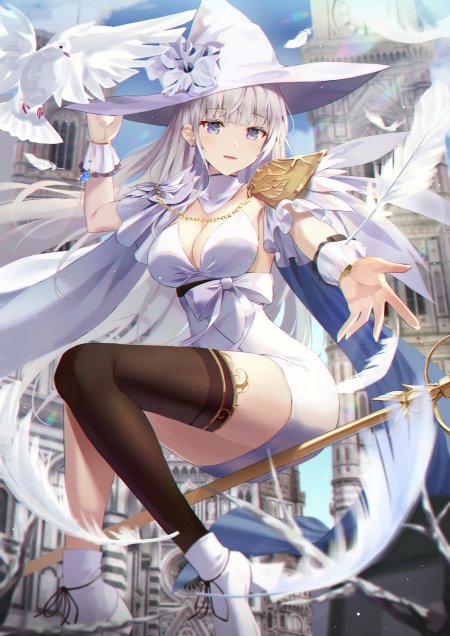 魔女之旅伊蕾娜白鸽环绕魔法姿态手机壁纸
