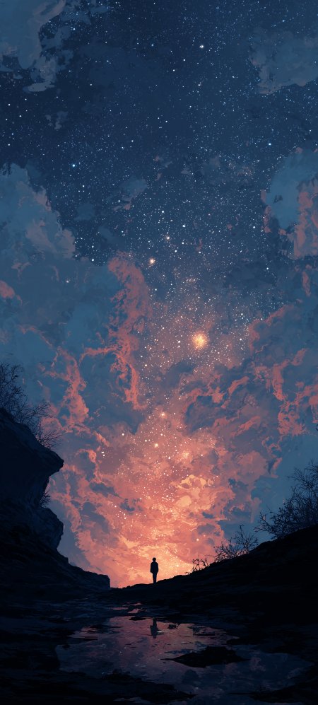 星空峡谷孤影仰望星云手机壁纸