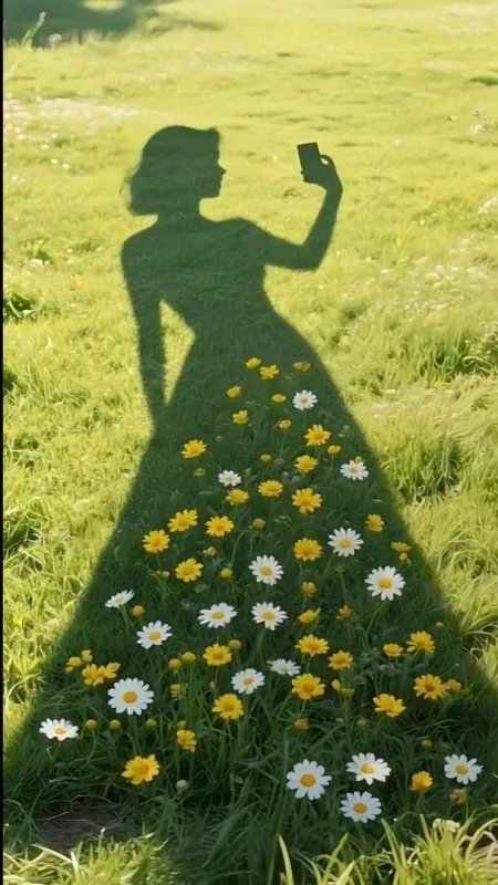 绿野花影女子自拍剪影手机壁纸