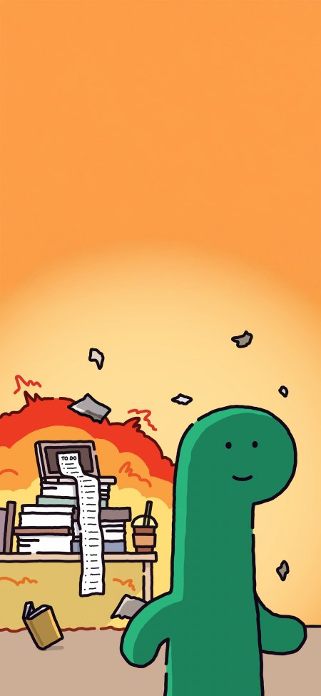绿色恐龙微笑站立办公桌爆炸场景手机壁纸