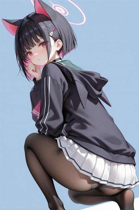 蔚蓝档案猫耳少女蹲姿侧脸手机壁纸