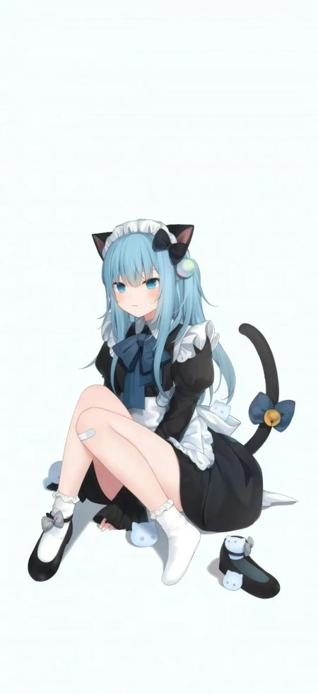 猫羽雫女仆坐姿可爱插画手机壁纸