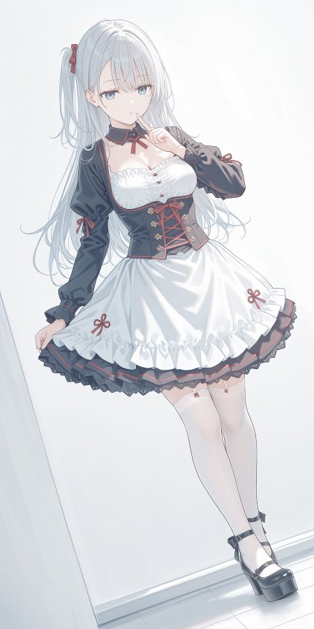 银发少女洛丽塔风格比心姿势手机壁纸