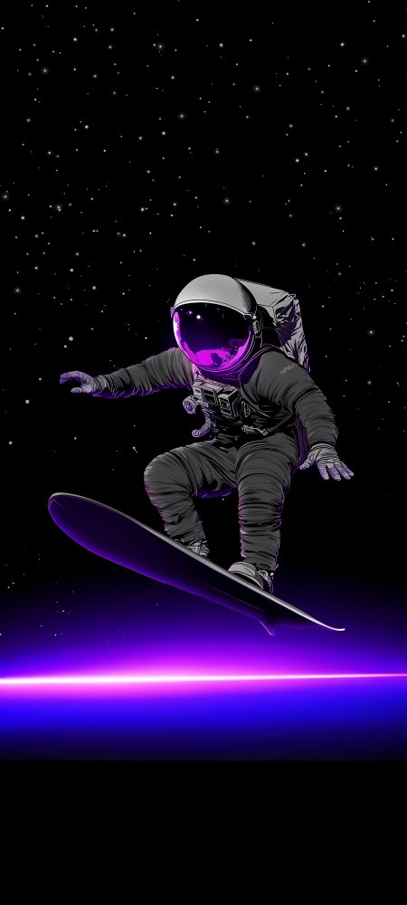 宇航员太空滑板紫色霓虹星空手机壁纸