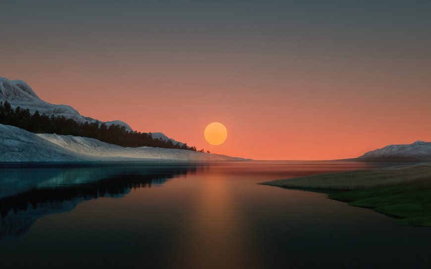 日落黄昏湖泊倒影风景电脑壁纸