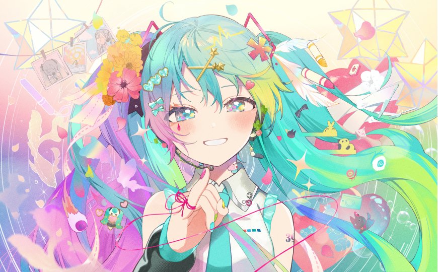 初音未来彩色双马尾电脑壁纸