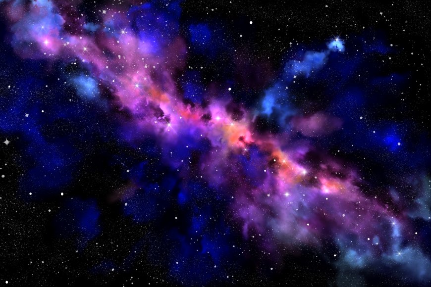 银河星带斜向延伸紫粉蓝光晕梦幻星空风景电脑壁纸
