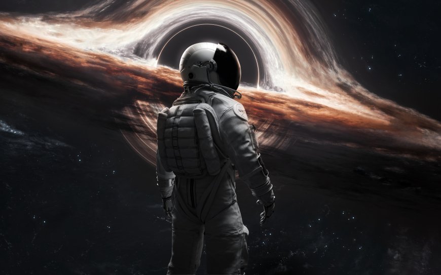 宇航员背影太空黑洞星环宇宙探索科幻主题高清风景电脑壁纸