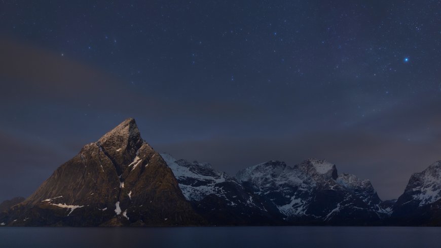 雪山星空夜景湖面倒影银河璀璨山峰轮廓自然奇观风景电脑壁纸