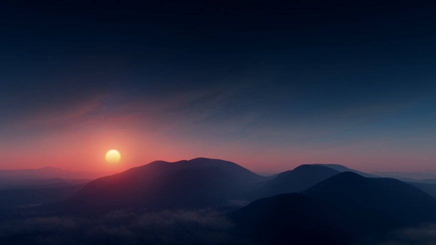日落剪影山脉黄昏风景电脑壁纸