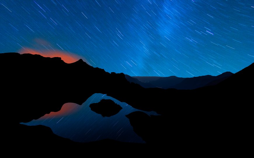 星空轨迹山湖剪影夜景风景电脑壁纸