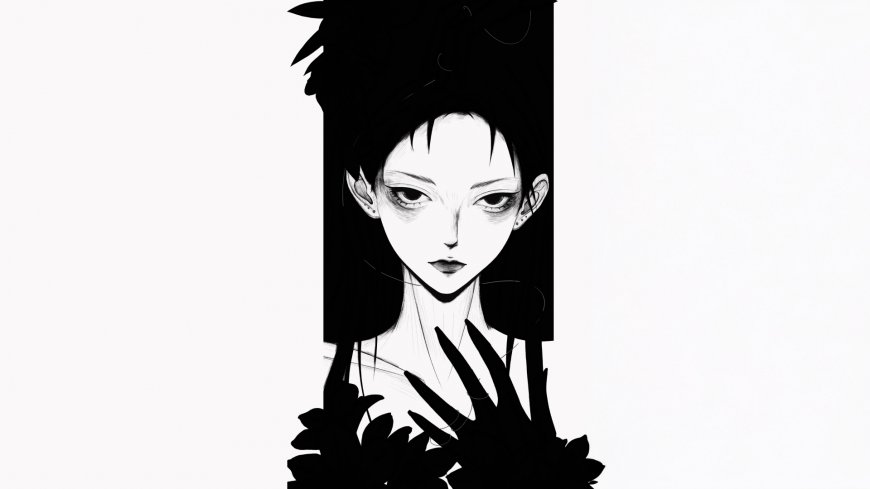 黑白风格少女插画冷艳气质人物电脑壁纸