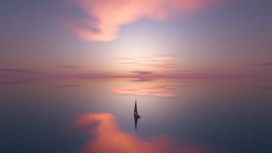 海上帆船粉紫晚霞星空倒影唯美风景电脑壁纸