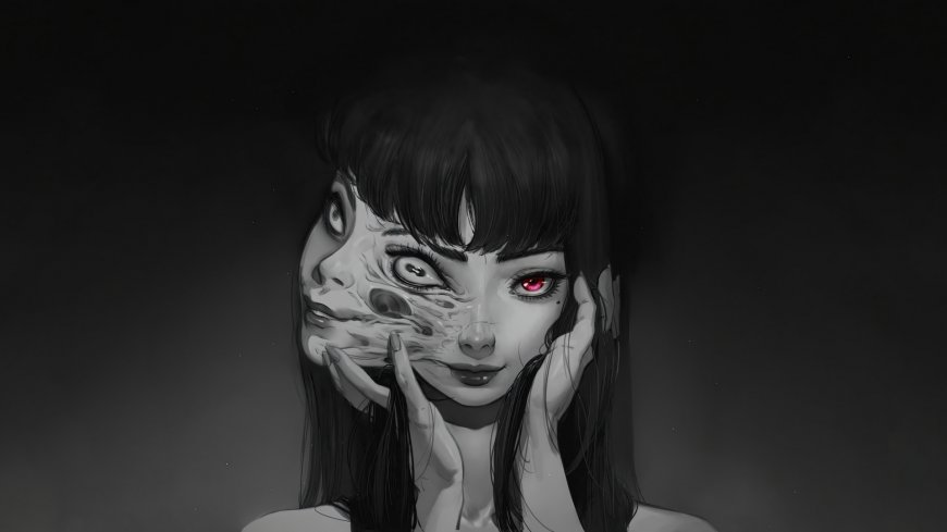 富江人脸扭曲一半恐怖惊悚动漫电脑壁纸