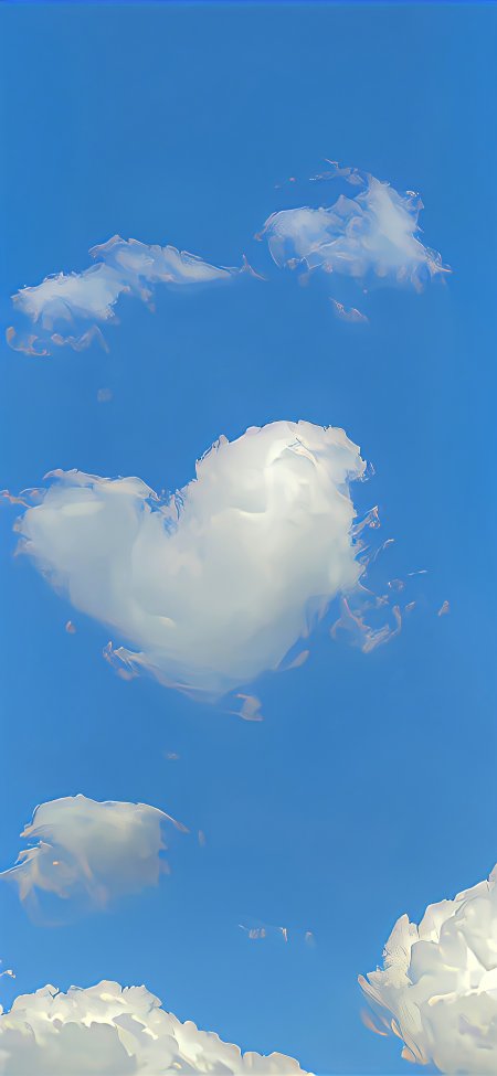 心形云朵漂浮蔚蓝天空治愈系风景手机壁纸