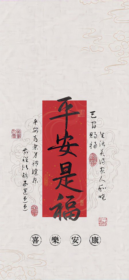 平安是福红色书法卷轴传统吉祥创意手机壁纸