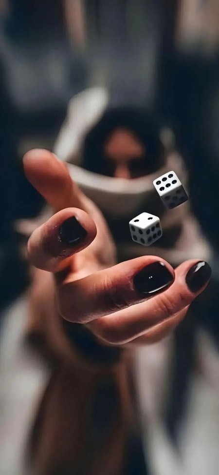 黑白美甲指尖抛掷骰子赌博主题创意手机壁纸