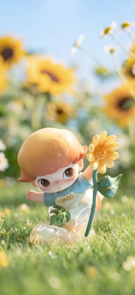 DIMOO向日葵草地可爱手办创意手机壁纸
