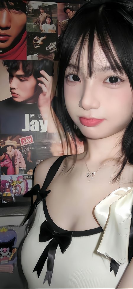 女生与周杰伦海报合影甜美可爱追星女孩人物手机壁纸