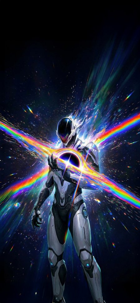 宇航员手托彩虹黑洞科幻场景创意手机壁纸