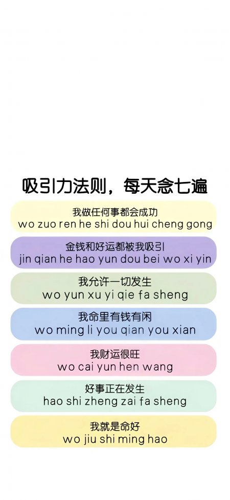 吸引力法则每日念七遍好运文字创意手机壁纸