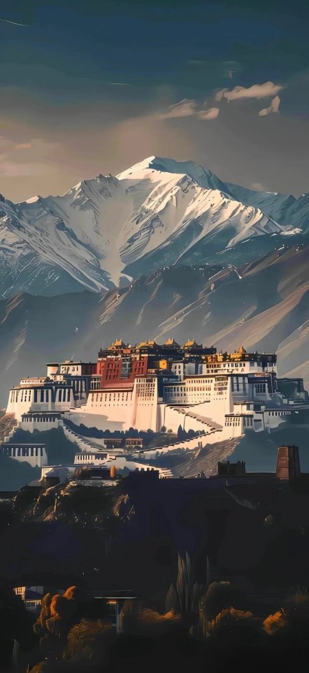 布达拉宫雪山风光宏伟建筑风景手机壁纸