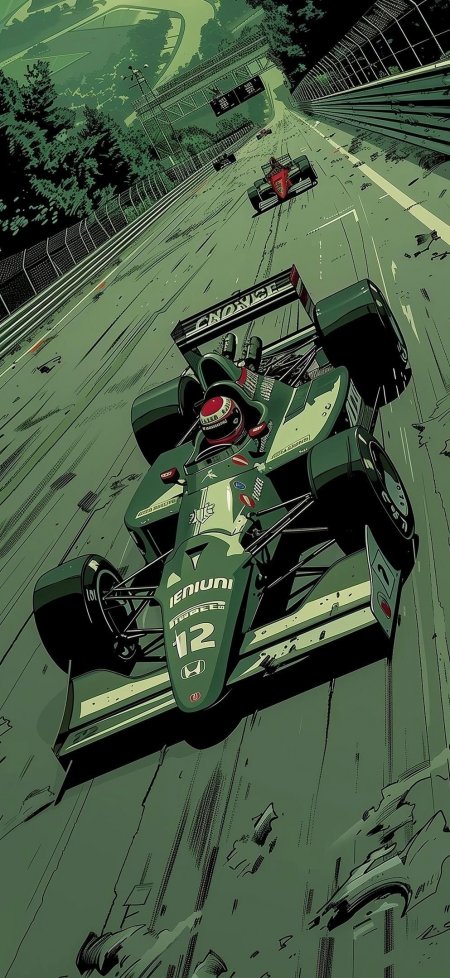 复古F1赛车赛道竞速插画创意手机壁纸