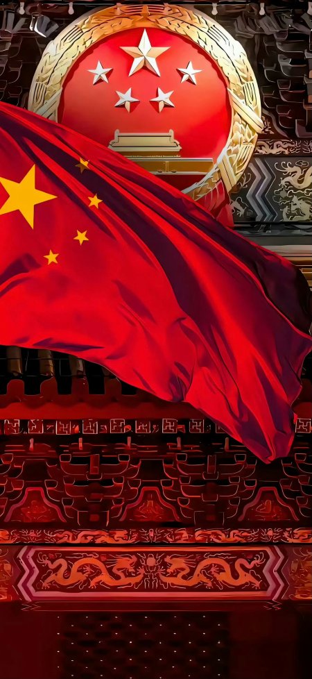 五星红旗与国徽庄严爱国主题创意手机壁纸