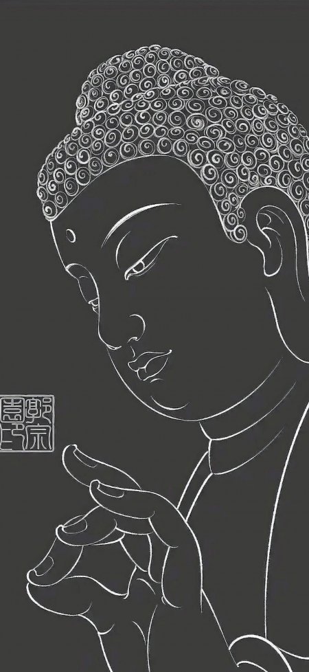 释迦牟尼佛线描头像禅意黑白人物手机壁纸