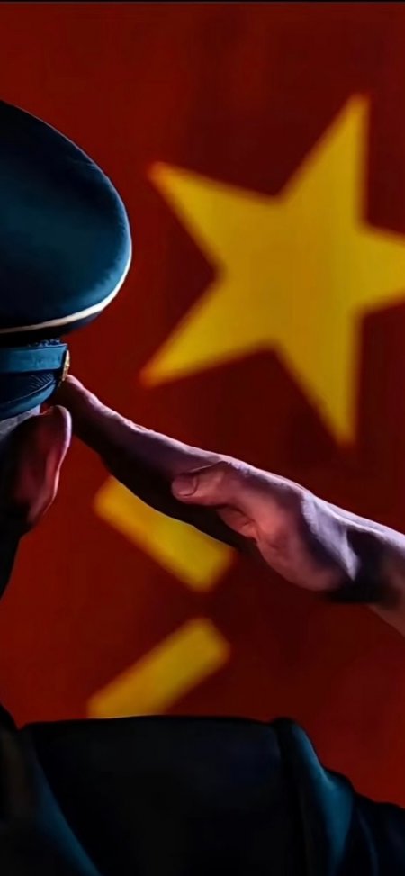军人敬礼五星红旗背景庄重人物手机壁纸