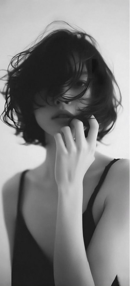 黑白光影女性短发特写艺术写真人物手机壁纸