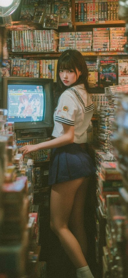 水手服少女复古游戏店回眸青春人物手机壁纸