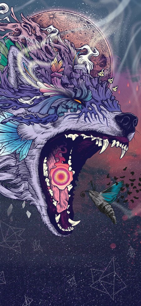 奇幻狼头张嘴咆哮星空背景创意手机壁纸