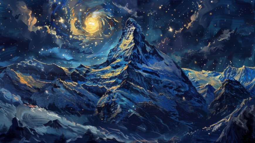 星空雪山银河璀璨梦幻风景电脑壁纸