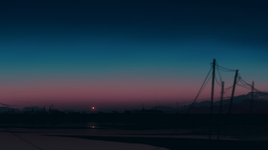 深蓝粉紫渐变天空城市剪影日落创意电脑壁纸