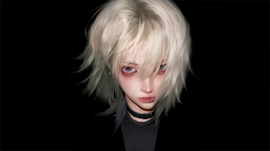 金发少年黑背景忧郁眼神特写人物电脑壁纸