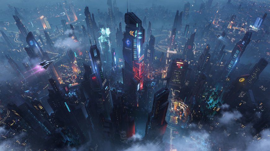 赛博朋克风未来城市科幻建筑霓虹夜景电脑壁纸
