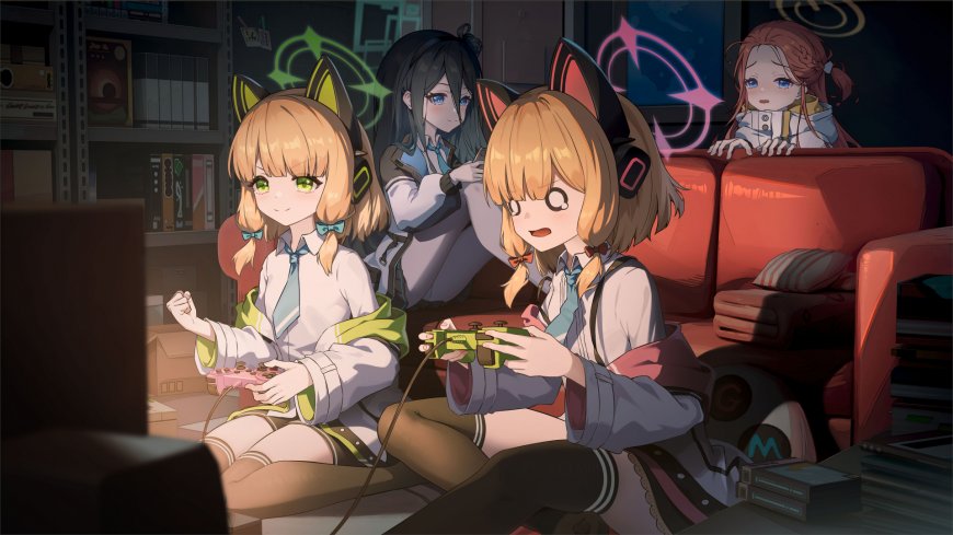 蔚蓝档案猫耳少女游戏部开黑互动动漫电脑壁纸