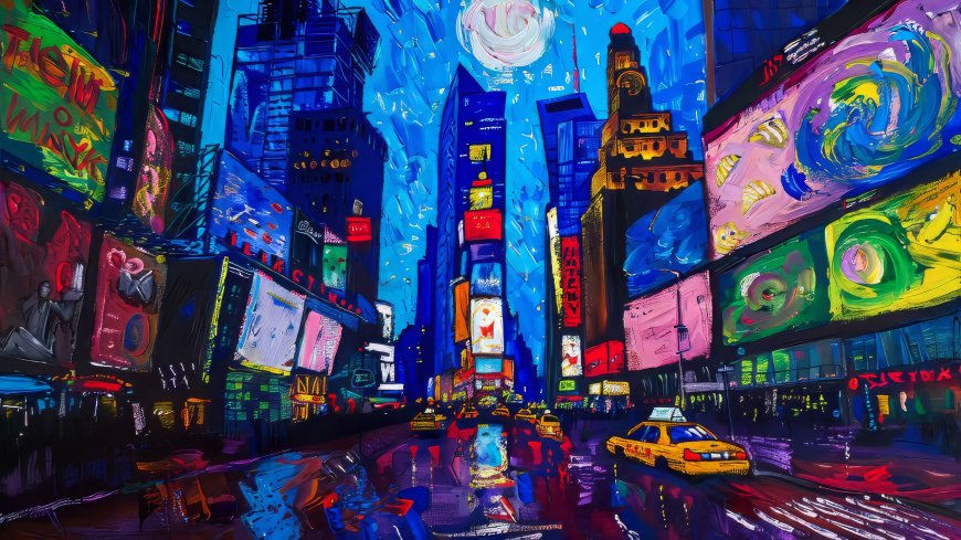 霓虹都市雨夜车流炫彩创意电脑壁纸