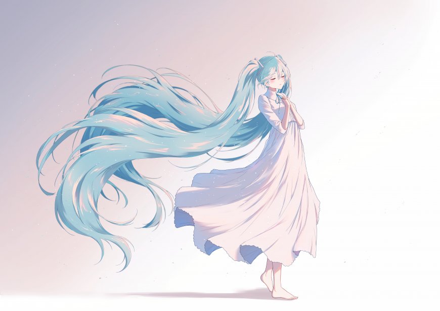 初音未来蓝发双马尾飘逸动漫电脑壁纸